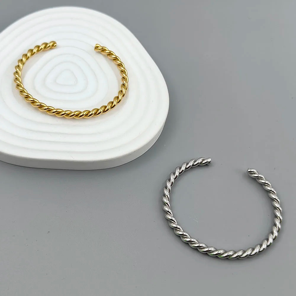 Doppellagiges, drahtgewickeltes Armband aus vergoldetem 18K Edelstahl, hochwertiger wasserdichter Silberschmuck, Geschenk für Paare
