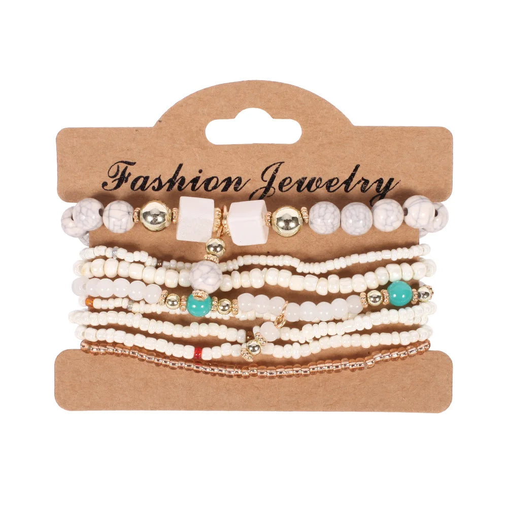 Böhmisches handgefertigtes Perlenarmband-Set für Damen Sommer Bunte Perlenketten-Armreif Mädchen Boho Schmuckzubehör