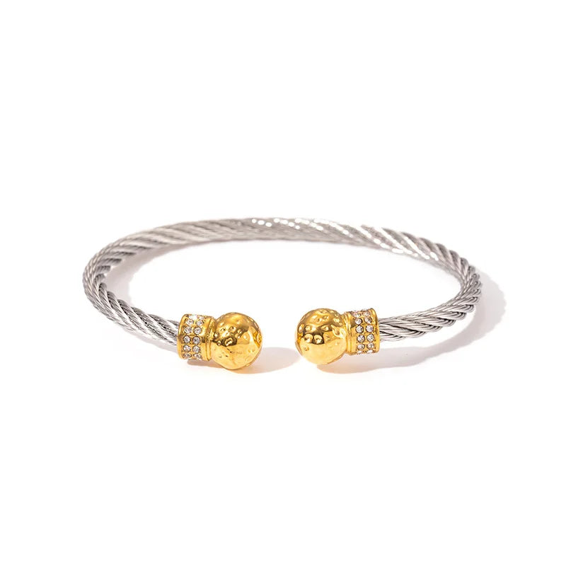 1x Edelstahl vergoldet Armreif Trendiger Retro Hip-Hop Stil Armband Fried Dough Twists Stahldrahtseil Farbfester Armreif