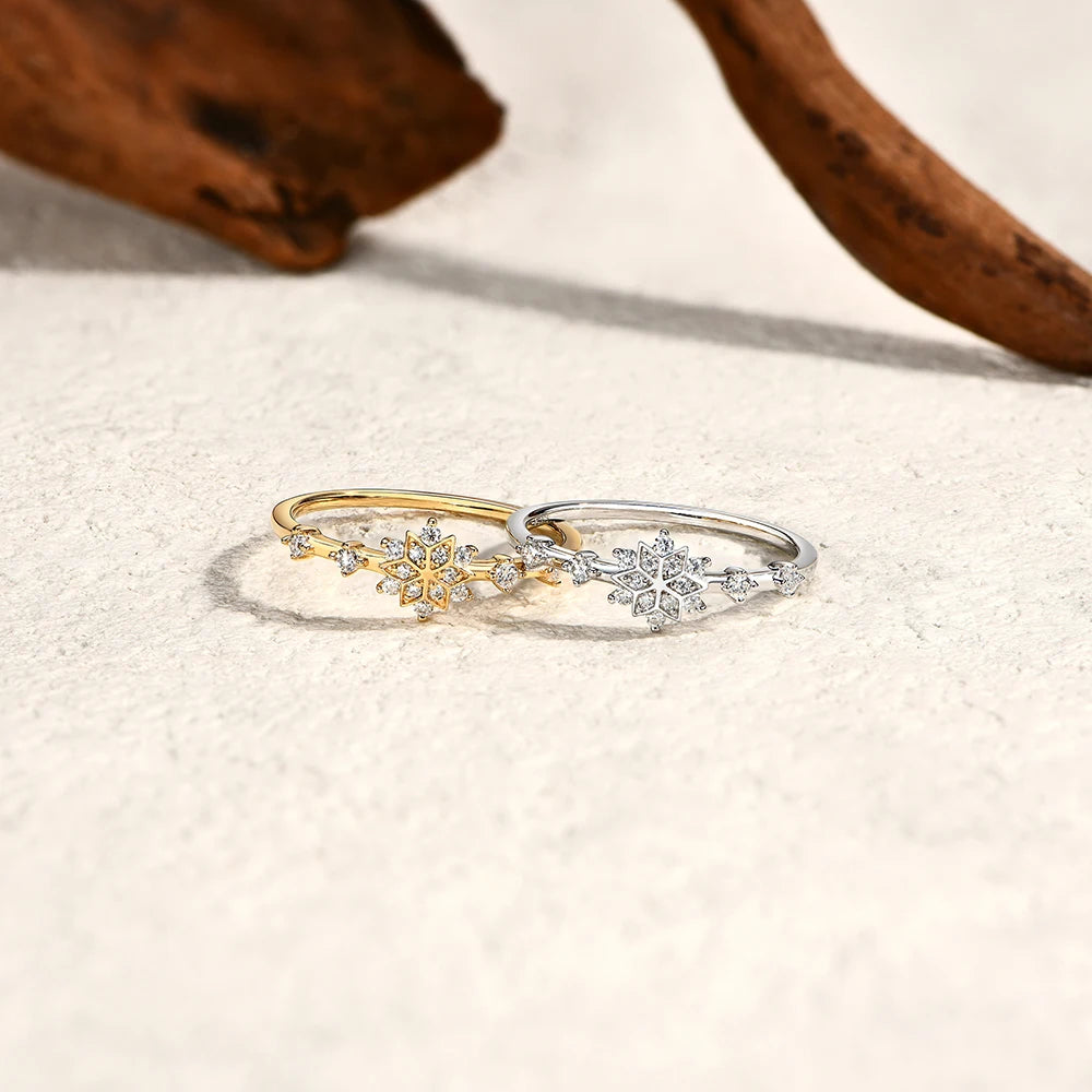 Anillos de compromiso de moissanita de plata de ley S925 con copo de nieve MINTYBOX para mujer, anillo de diamante de laboratorio chapado en oro de 18 quilates, joyería fina, regalo
