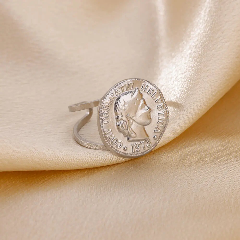 Edelstahl Runde Portrait Offene Ringe Für Frauen Gold Farbe Einstellbare Hochzeit Ästhetischer Ring Party Mode Schmuck Geschenk BFF