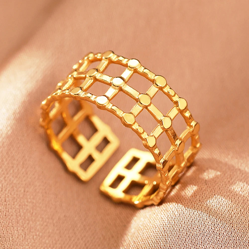 Edelstahlringe Vintage Exquisit Hohl Einstellbare Offene Statement-Ringe Leichte Luxus-Mode-Ringe für Frauen Schmuck Neu