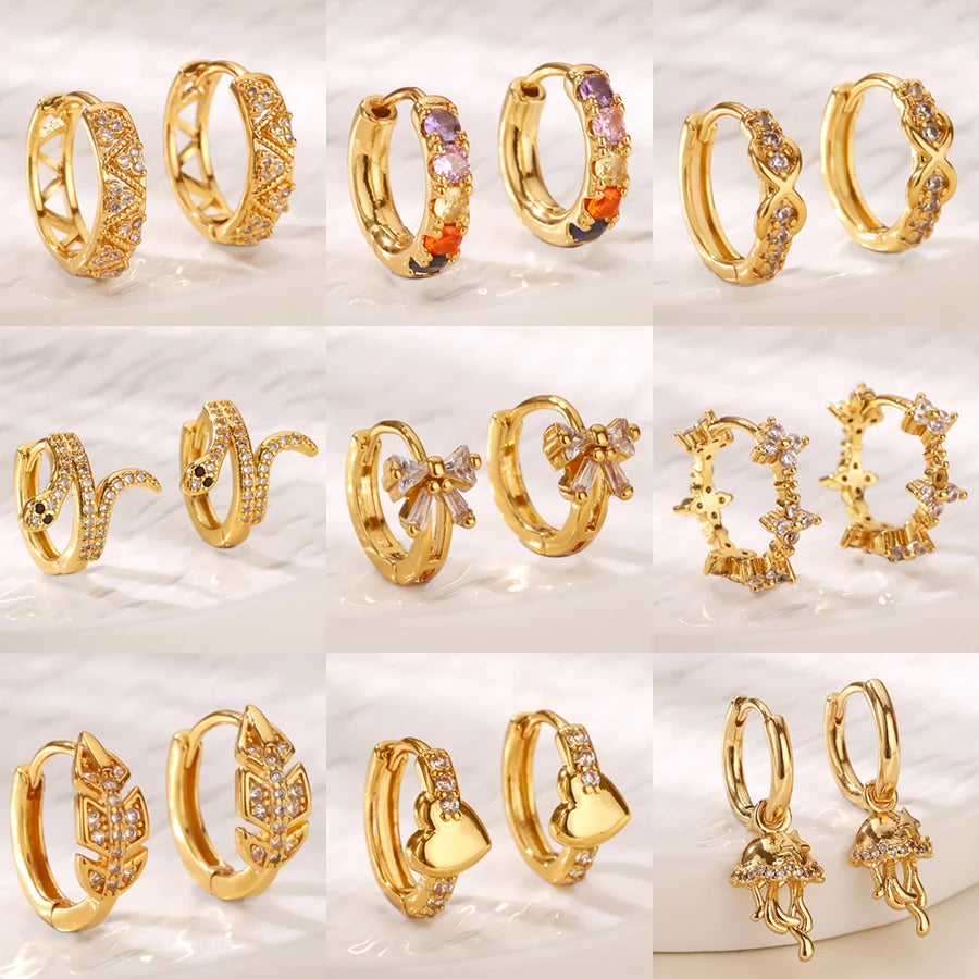 Luxuriöse Zirkon-Creolen für Damen, goldfarben, Edelstahl, Schmetterling, Herz, Schlange, Ohrringe, modischer Party-Hochzeitsschmuck, Geschenk