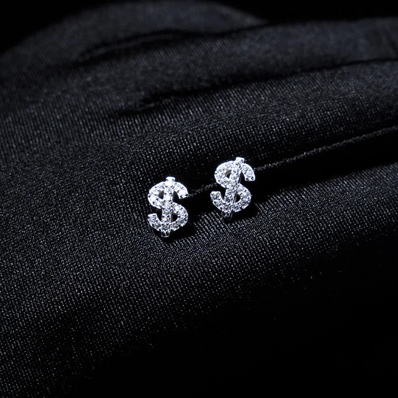 Amerikanischer voller Diamant-Dollar-Buchstabe Ohrstecker Herren Senior Sense Super Flash Hip Hop Trend Nische Herren- und Damen-Fashion-Ohrringe