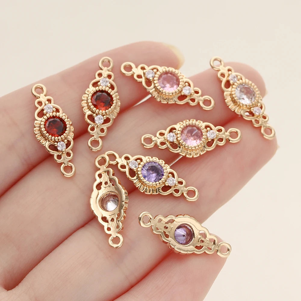 5/10 unidades/paquete de colgantes ovalados conector de 2 orificios de latón chapado en oro de 18 quilates para hacer collares y accesorios de joyería DIY