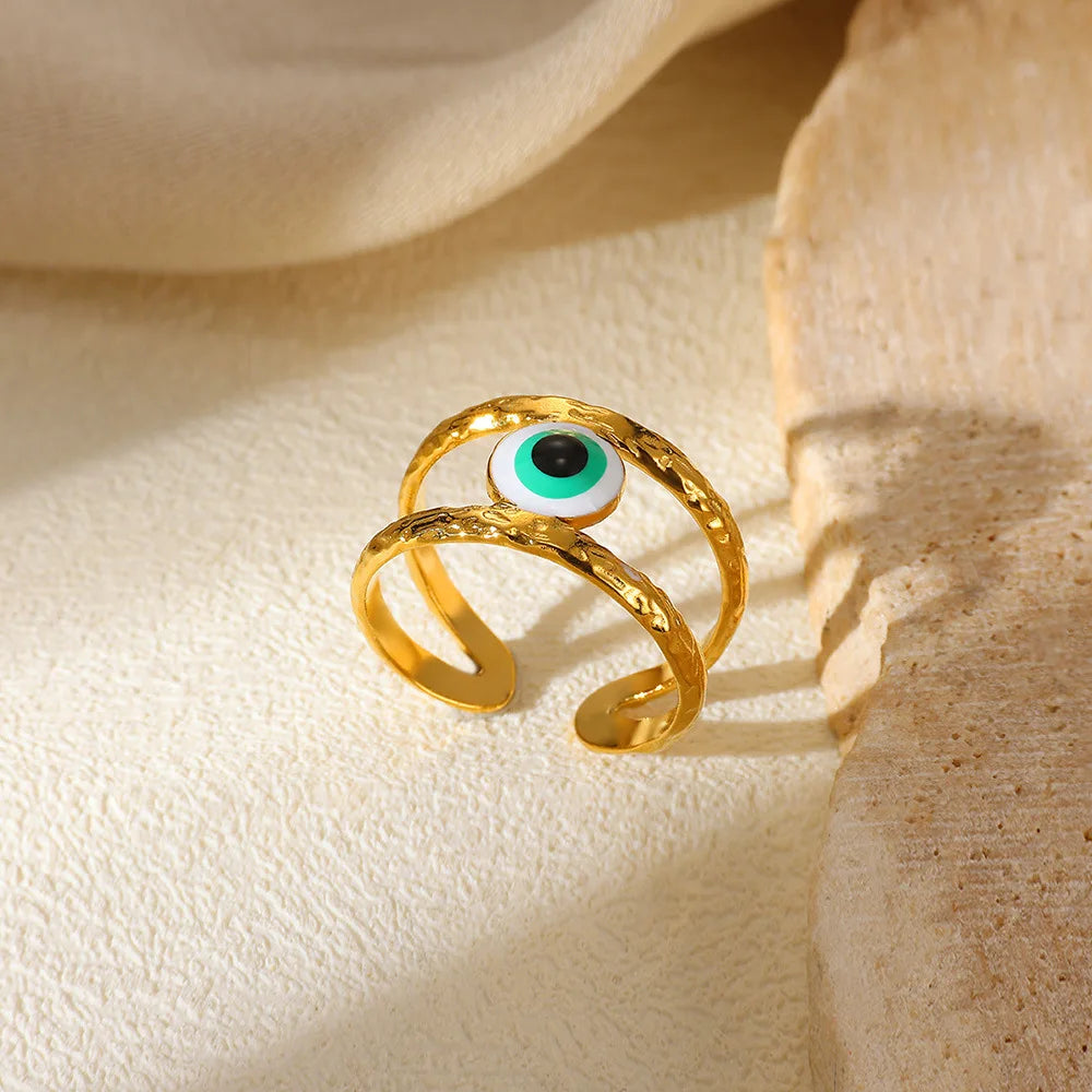 Vintage Böser Blick Ringe Für Frauen Gold Farbe Öffnung Edelstahl Öl-Tropf Böser Blick Ring Glückliche Ästhetik Türkischer Schmuck