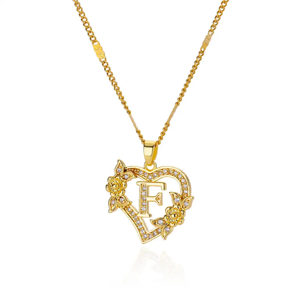 Zircon Flower Initials Necklaces For Women Stainless Steel Heart Gold Color Letter Chain Collar 2025 New Trend Wedding Jewelry