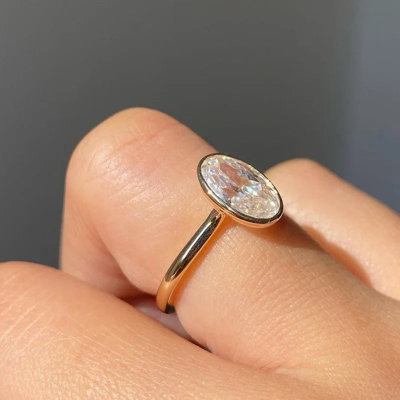 Anillos de Óvalo Simples y Modernos de Plata de Ley 925 con Zirconia para Mujer, Compromiso, Boda, Joyería de Lujo de Alta Calidad, Ventas Calientes