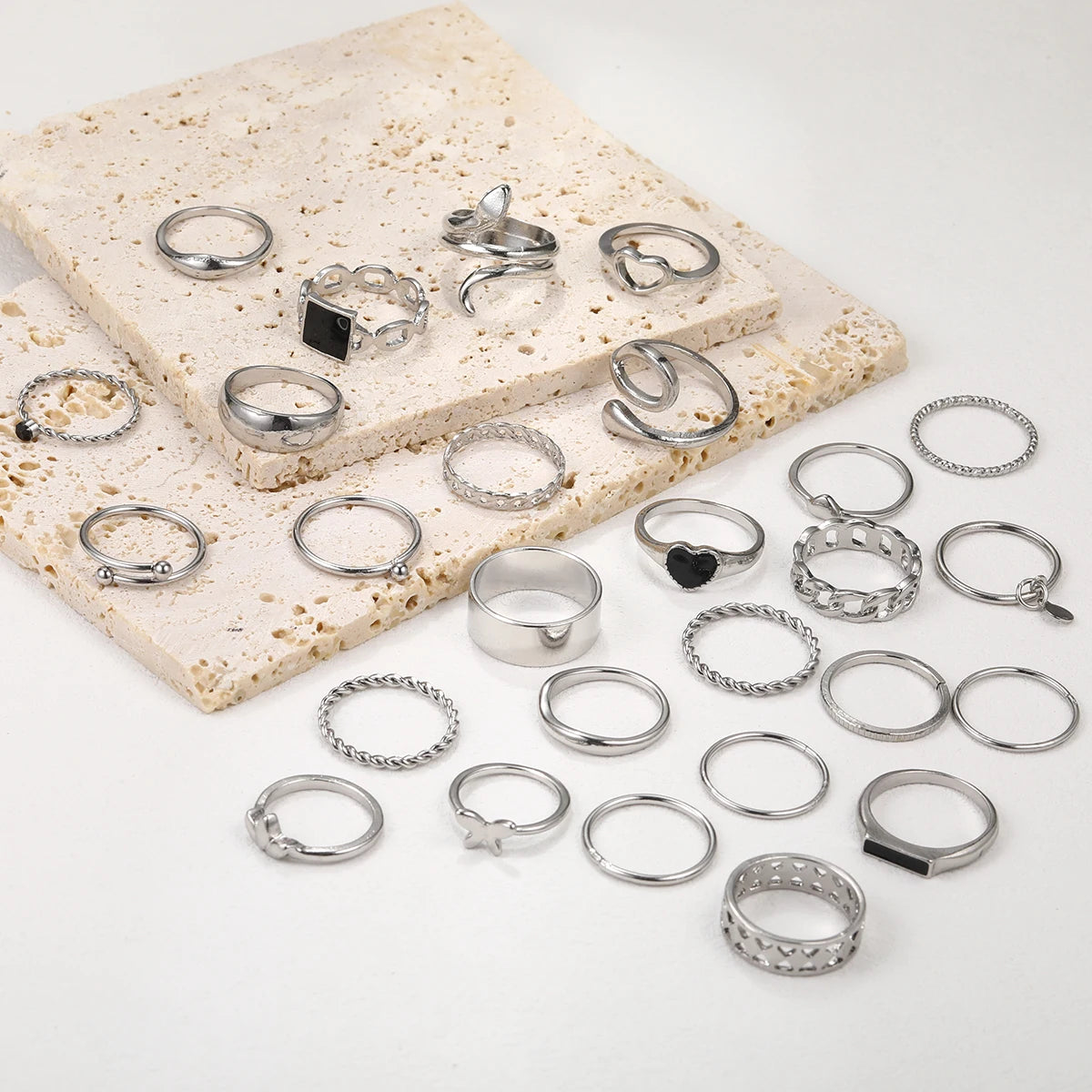 Vintage Irreguläres Ring-Set für Frauen Böhmische Goldfarbe Schmetterling Schlange Herz Geometrische Ringe Retro Boho Mode Schmuck Geschenk