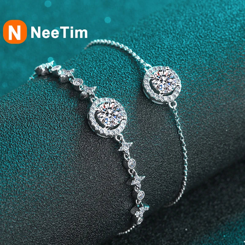 NeeTim 1ct 6.5mm Moissanit Armband für Damen 925er Sterlingsilber mit 18k vergoldet Luxus Hochzeitsfeier Armbänder Großhandel