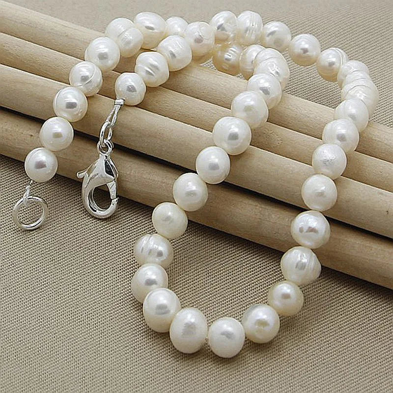 Aravant Collar de Perlas Blancas de 8 mm de Plata 925 para Mujer, Regalos de Joyería de Moda