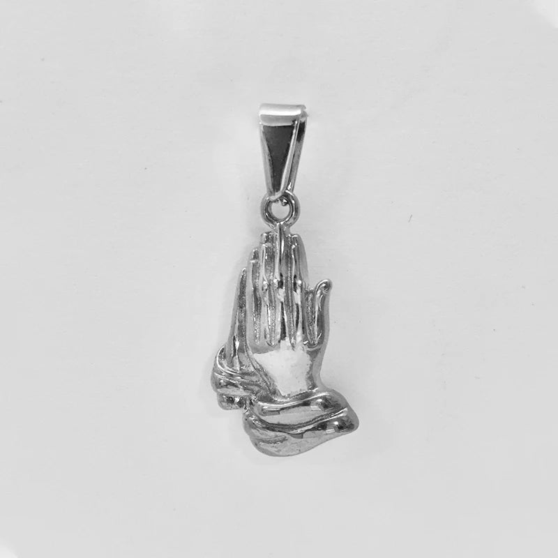Colgante Manos Orando Estilo Hip Hop Chapado en Oro de 18k Acero Inoxidable Dijes Accesorios de Joyería para Hombre