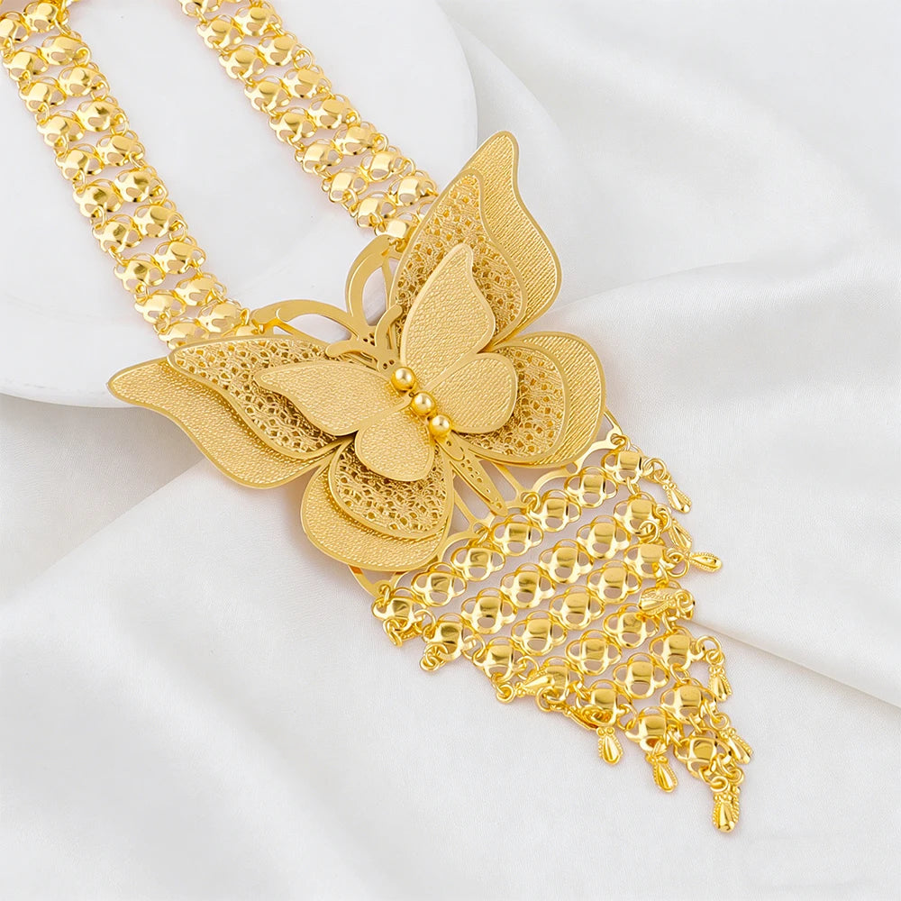Nuevo collar largo de color oro indio, conjunto de aretes de lujo para boda, fiesta nigeriana, novia, joyería de Dubái, regalo del Día de San Valentín para mujer