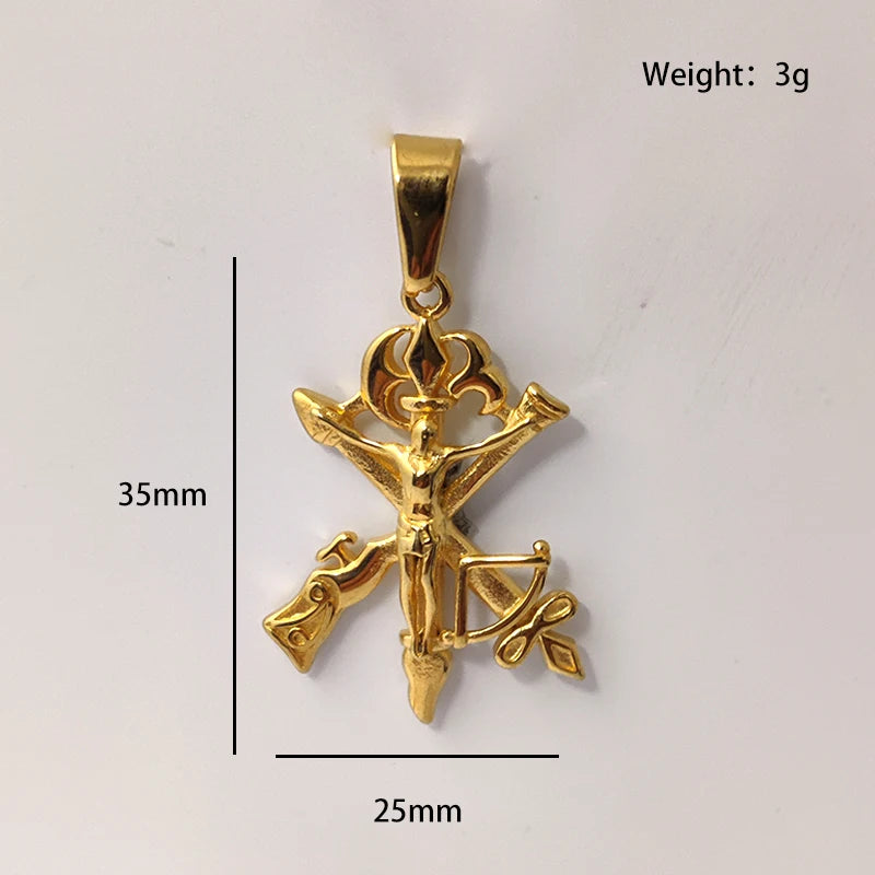 Collar de Cruz de Jesús para Hombre, Chapado en Oro de 18 quilates, Acero Inoxidable, Colgante de Flecha de Pistola Cristiana, Joyería Religiosa, Regalo