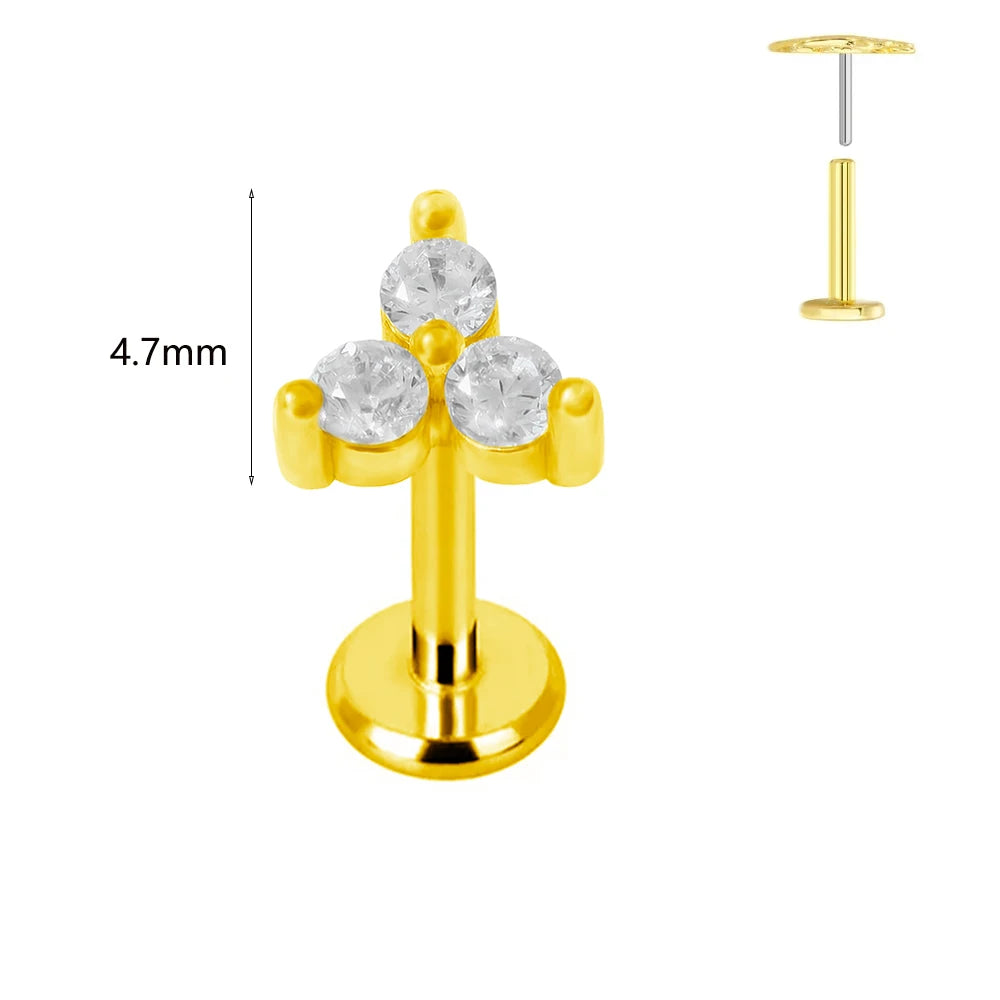 ASTM F136 G23 Titan Labret Piercing Seestern Ohrstecker Biene Blatt Push-In CZ Gewindeloser Knorpel 16/18/20G Körperschmuck