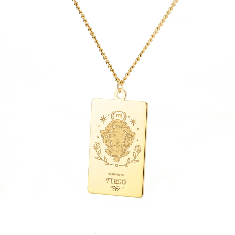 Stainless Steel Zodiac Sign Necklace For Women Vintage Constellation Libra Pendant Chain Collar Aesthetic 2024 New Trend Jewelry