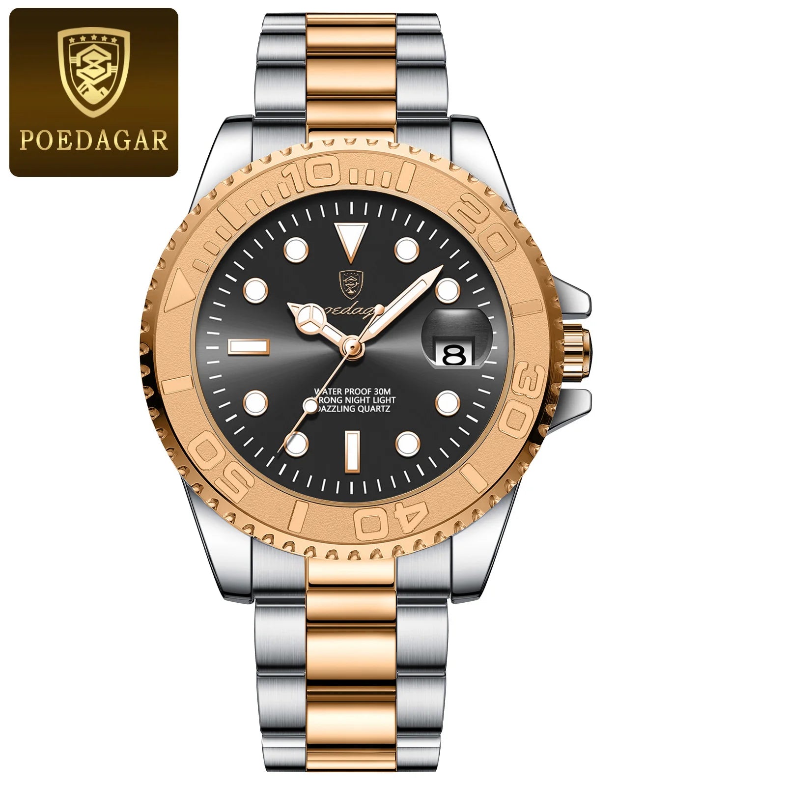POEDAGAR Top Luxury Reloj para Hombre Impermeable Luminoso Fecha Reloj de Hombre de Acero Inoxidable Reloj Masculino Deportes Moda Relojes de Cuarzo para Hombre