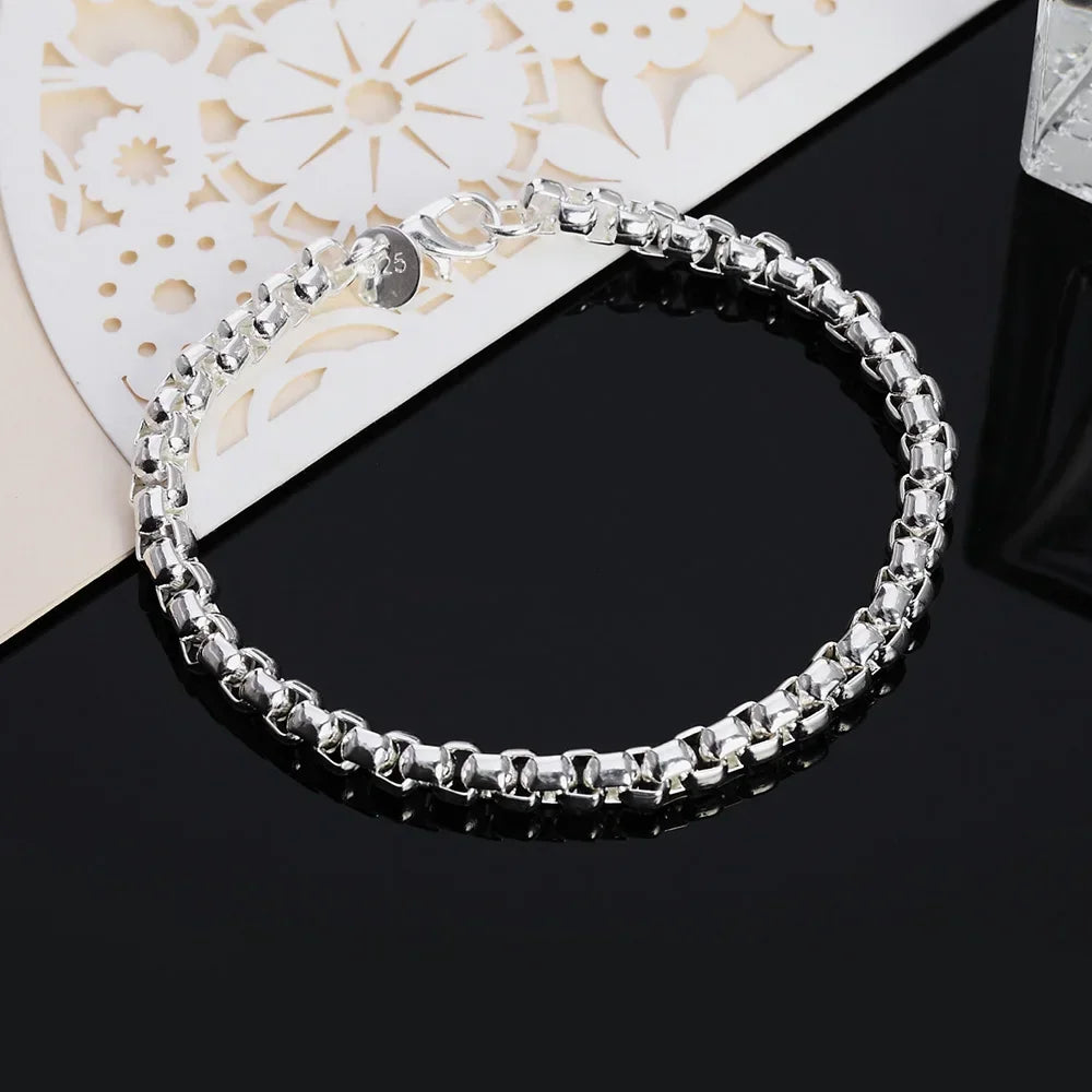 Großhandel 45-60cm 925 Sterling Silber 4mm Rund Kastenkette Halskette Armband Set für Frauen Männer Jungen Hochzeit Verlobung Charme