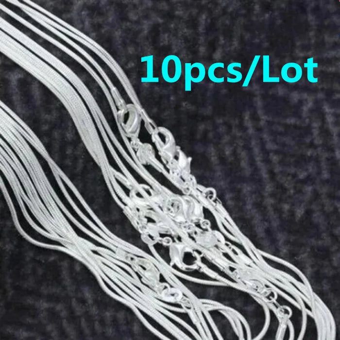 10 unidades de collar de cadena de serpiente fina de plata de ley 925 de 1 mm para hombre y mujer, 16-30 pulgadas, para fiestas, bodas, joyería, regalos