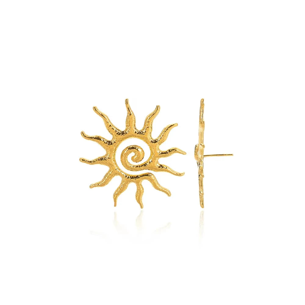 Punk Sonnen-Gesicht-Ohrstecker Edelstahl Ohrringe für Damen Goldfarbe Stern Piercing Ohr Accessoires Femme Gothic Schmuck Party Geschenk