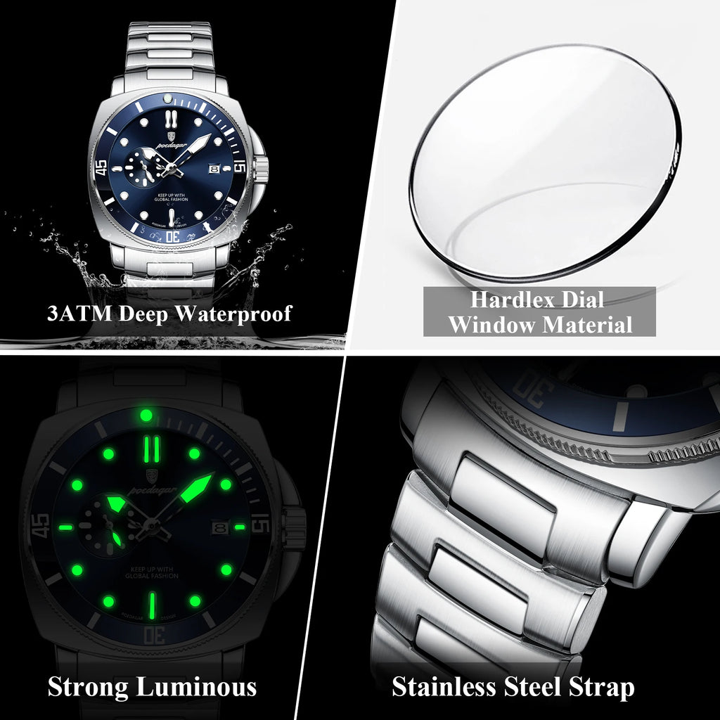 POEDAGAR Reloj de Lujo de Alta Moda para Hombre Impermeable Luminoso Fecha Relojes de Acero Inoxidable Negocios Cuarzo Reloj de Pulsera Masculino