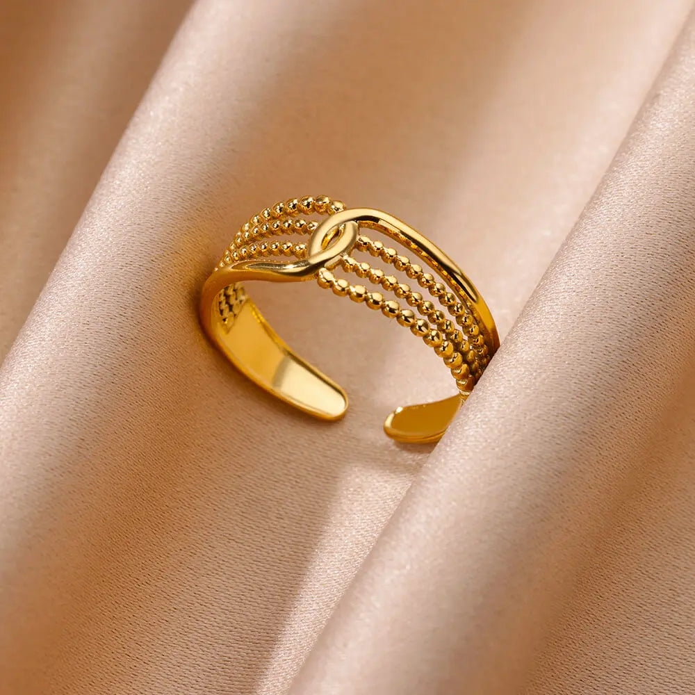 Edelstahl klobige breite Ringe für Frauen Vintage Goldfarbe geometrischer offener Fingerring Mode minimalistischer Schmuck Geschenk Femme