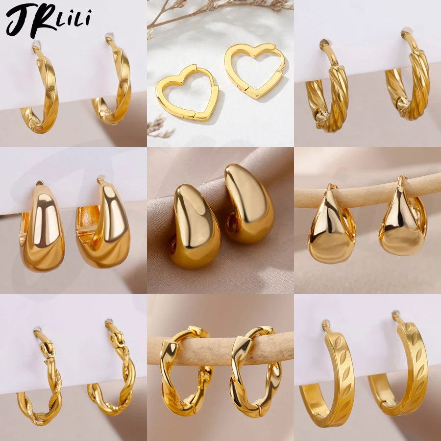 Chunky Tropfen-Creolen für Damen, Edelstahl, goldfarben, Piercing-Ohrring, Trend 2024, Neu im Trend, Schmuck aretes mujer