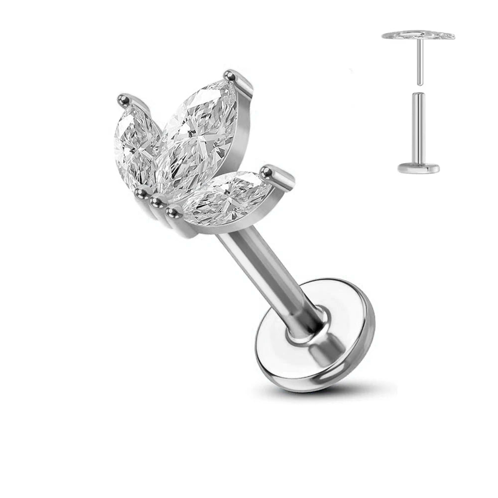 ASTM F136 G23 Titan Blume Threadless Ohrring Piercing Blütenblätter Blatt Herz Schmetterling Pin Daith Conch Push-in Labret Stecker