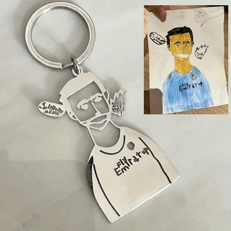 Individueller Edelstahl Kinderzeichnung Anhänger Schlüsselanhänger Kinder Kunstwerke Personalisierte Foto Logo Schlüsselring Schlüsselanhänger Schmuck Geschenke