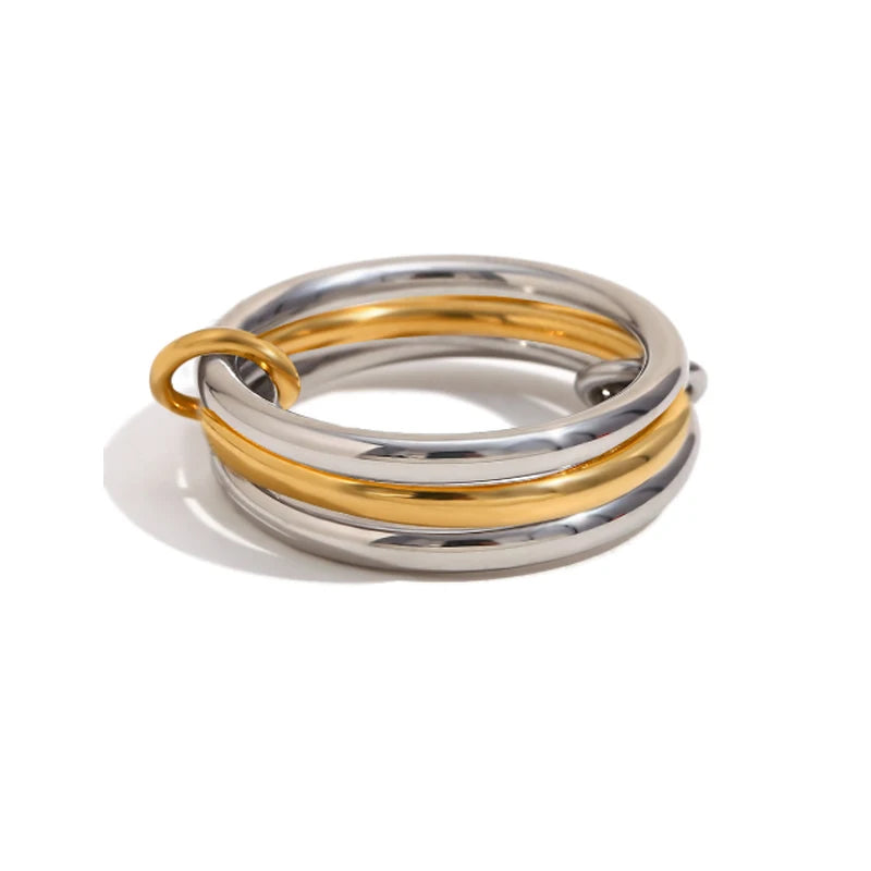 Ein Nischen-Zweifarben-Vierring-Kupferschmuckring, hypoallergen, im Ins-Stil, Stapel-Artefakt, geeignet für junge Frauen