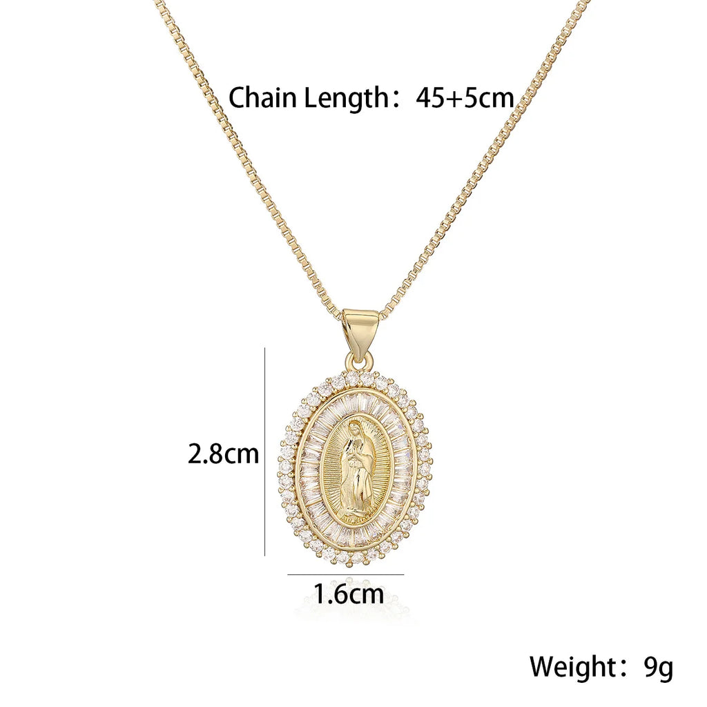 NEWBUY 2025 New Arrival Classic Design Gold Color Virgin Mary Pendant Necklace For Women Shiny CZ Zircon Copper Jewelry