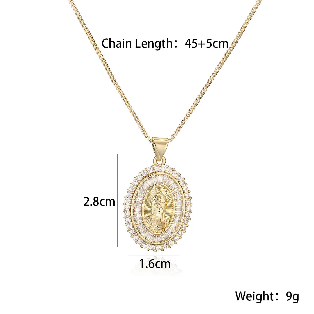 NEWBUY 2025 New Arrival Classic Design Gold Color Virgin Mary Pendant Necklace For Women Shiny CZ Zircon Copper Jewelry