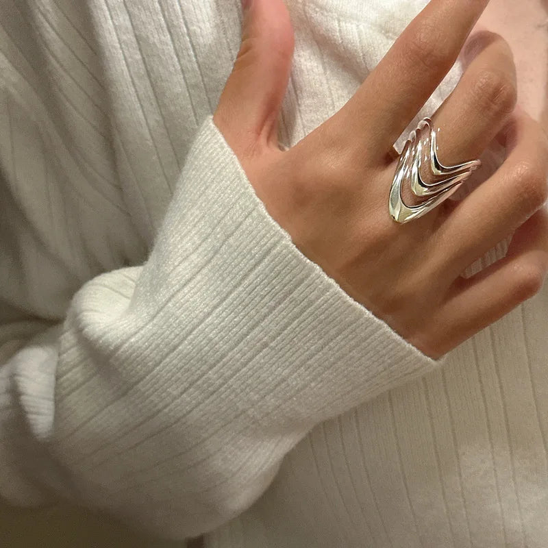 925 Sterling Silber Dreischichtige Kleider Einfache Ringe Für Frauen Paar Luxus-Qualitätsschmuck Schöne Accessoires Geld 925
