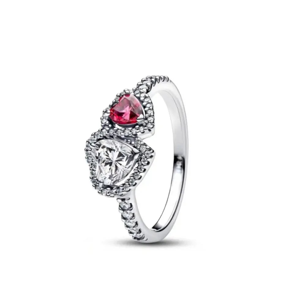925er Silber Herz-Stein-Ring Neu Heiß Verkaufend Rosa Weiße Ringe Geeignet für jeden Anlass Passendes DIY Geburtstagsgeschenk