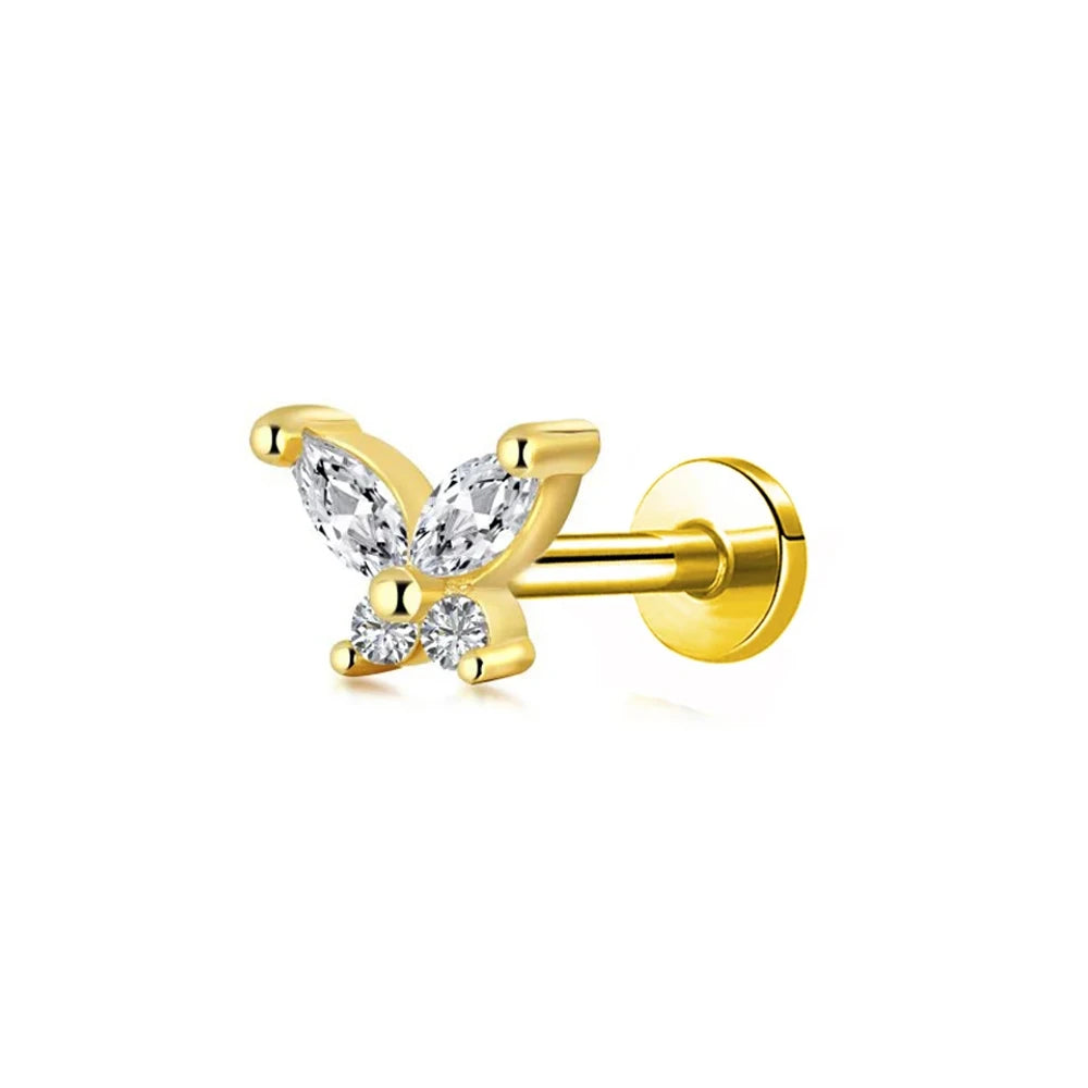 Piercing Labret de Rosca Interna Rayo Corona Abeja Flores Cartílago Pendiente Trago Conch Acero Inoxidable 316L Joyería Corporal
