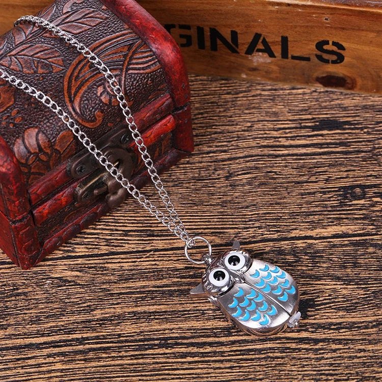 Fashion Vintage Men Women Alloy Retro Owl Shape Clock Pendant Long Necklace Chain Watches Birthday Gifts