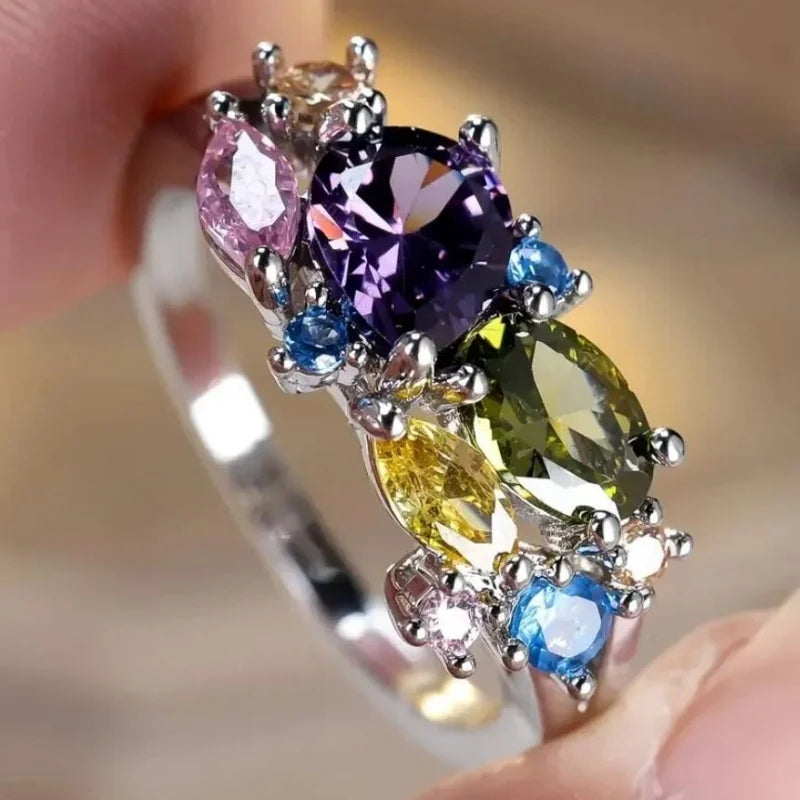 Modischer minimalistischer zweifarbiger Zirkonring mit Intarsien für Damen, Geburtstagsparty-Schmuck, individueller Schmuck