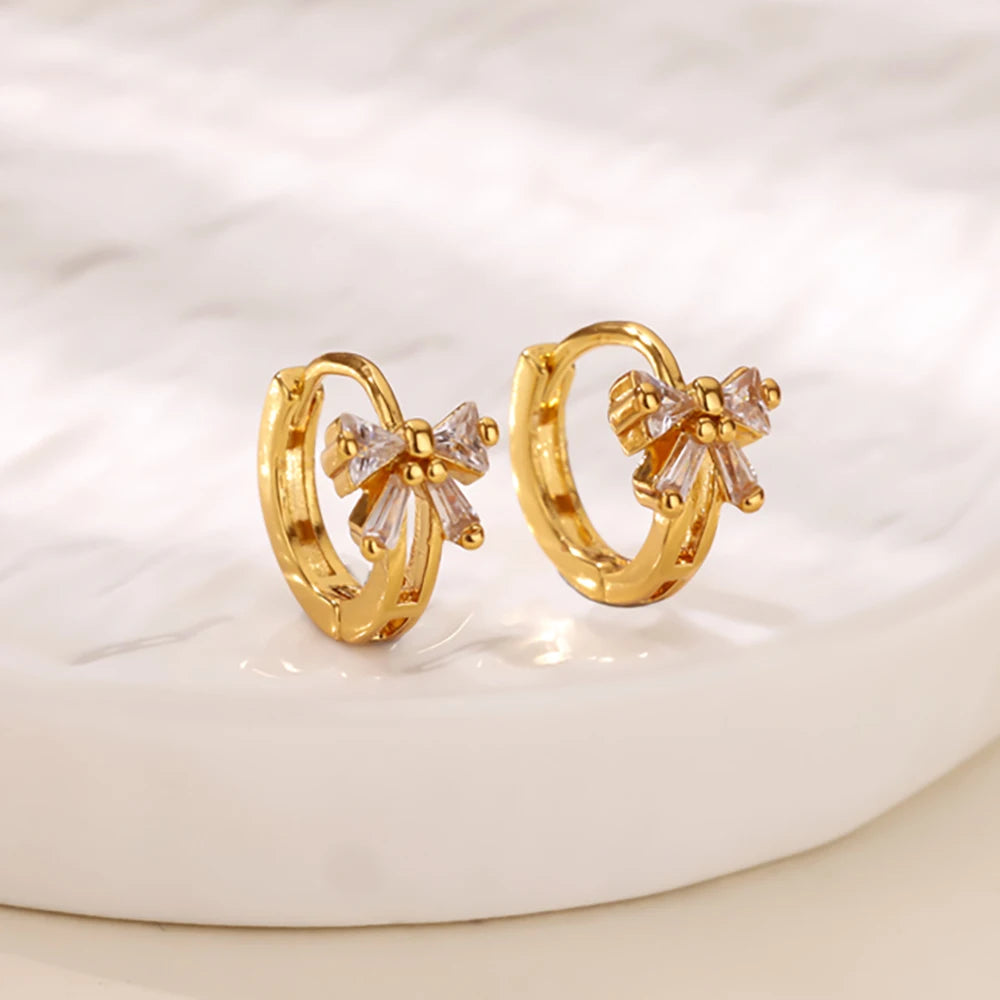 Creolen aus Zirkonia für Damen, Luxuriöse Kristall-Zirkon-Ohrringe in Goldfarben, aus Edelstahl, Schmuck, Hochzeitsfeier-Geschenk