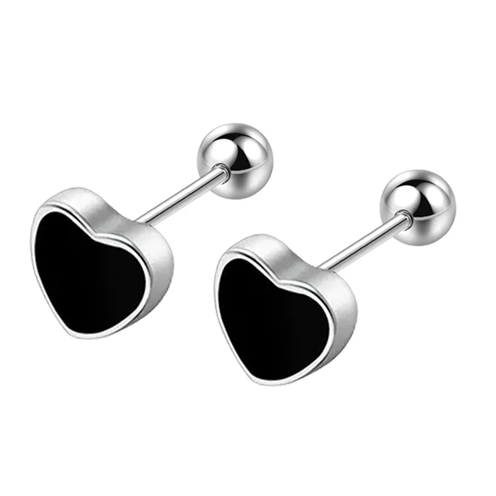 925 Sterling Silber schwarzes Herz Stern Runde kleine Ohrstecker für Damen Luxus Schmuck Accessoires 2024 Trend Kostenlose Lieferung