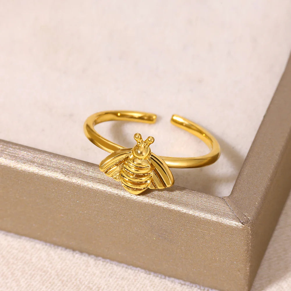 Anillos de Abeja de Moda para Mujer Diseño de Color Dorado Anillo de Abeja de Acero Inoxidable Boda Compromiso Joyería Regalo de Navidad