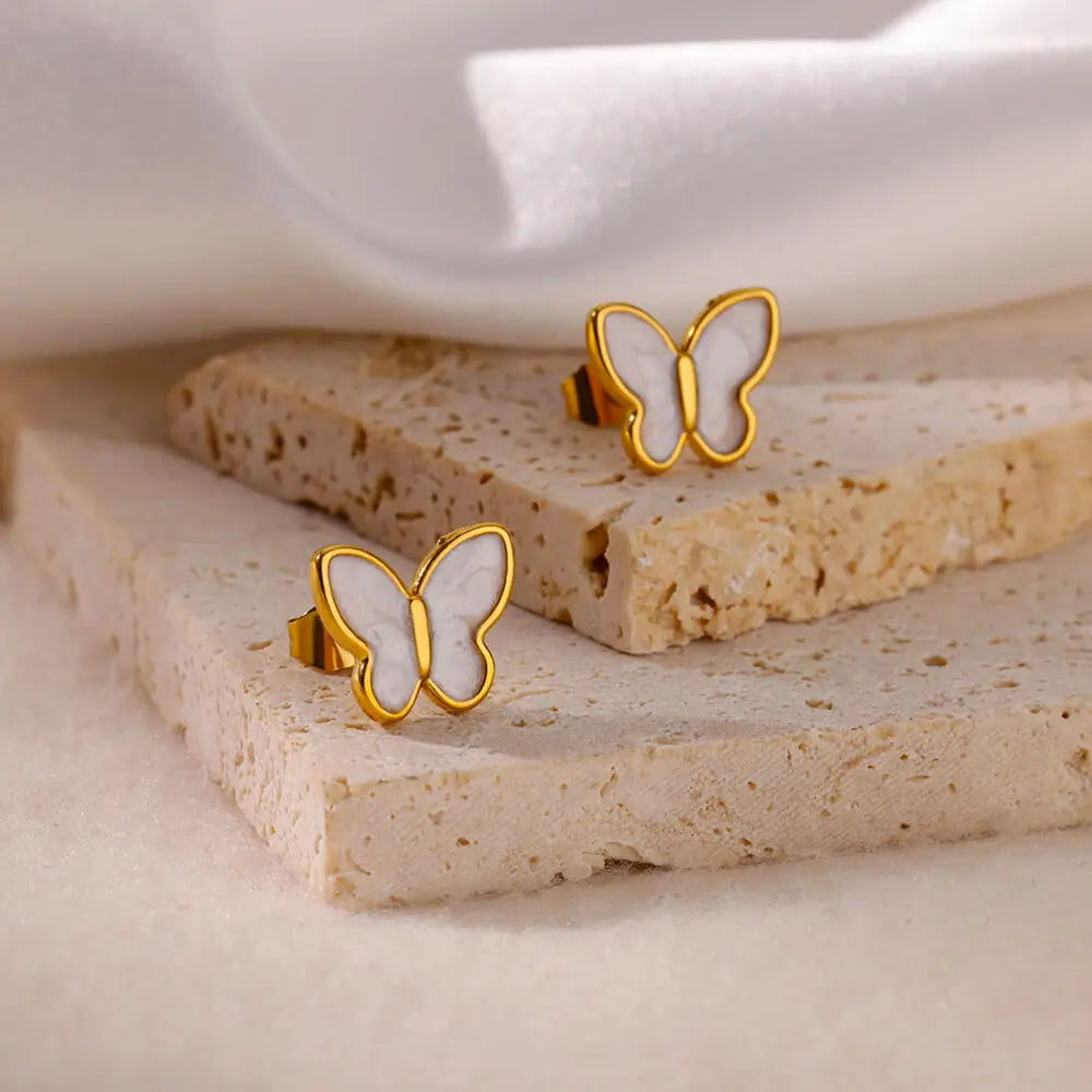 Edelstahl Weiße Schmetterlings-Ohrringe für Frauen Elegante Ohr-Accessoires Ästhetische Schmetterlings-Ohrstecker Hochzeitsschmuck Geschenk