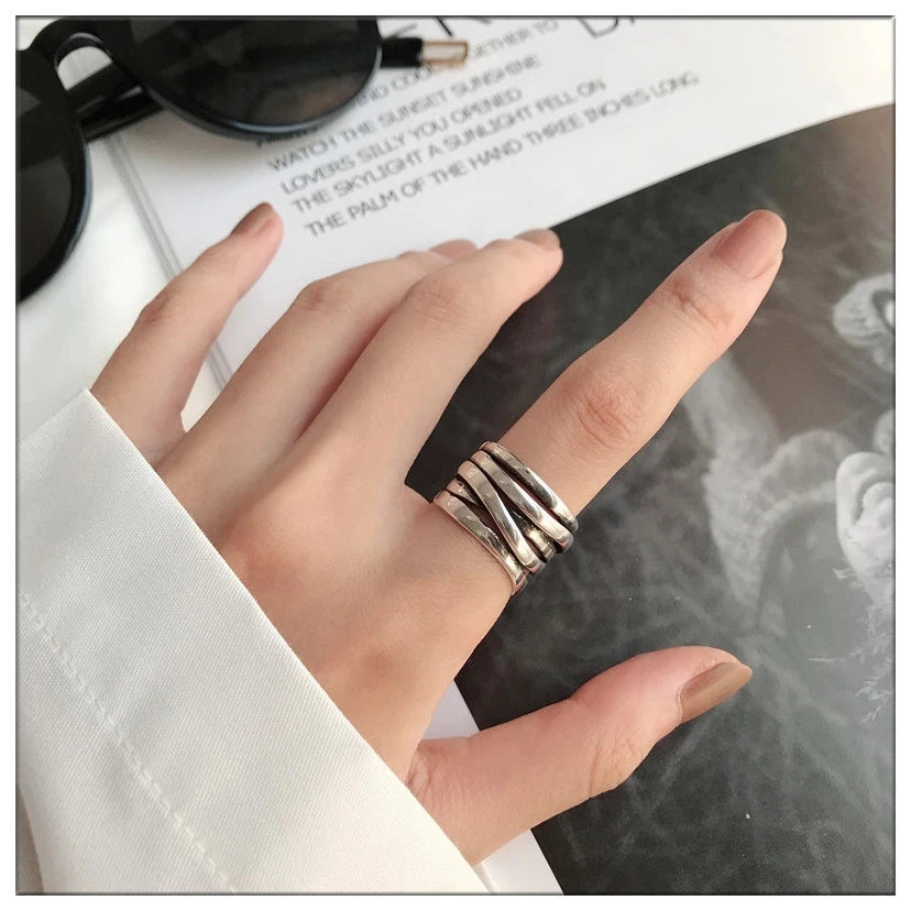 VENTFILLE 925 Sterling Silber Fingerringe Neue Mode Kreative Kreuz Hohlkette Geometrischer Partyschmuck Geschenke