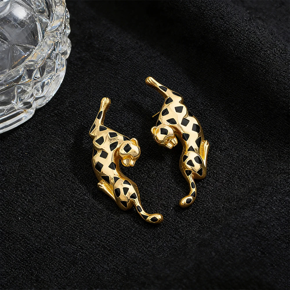 Damen Schmuckset Afrikanische Mode Leopard Halskette Ohrringe 18K vergoldet Tierform Armband Ring Kupfer Dubai Schmuck Geschenk