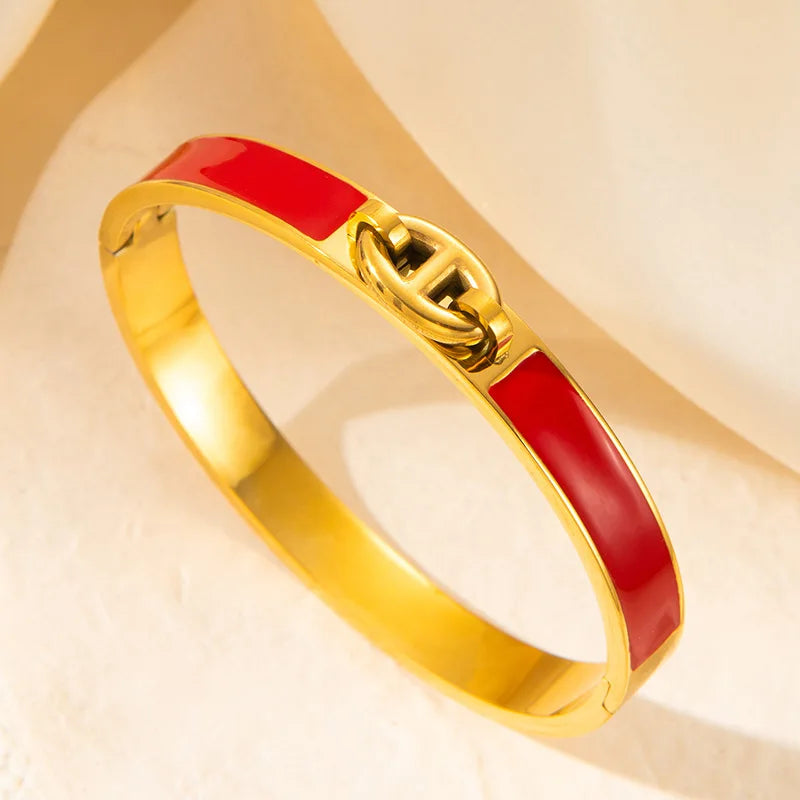 1PCS H-förmiges Schweinenasenarmband Edelstahl Modisch und vielseitig Emaille-Tropfen-Gummiarmband Damenschmuck