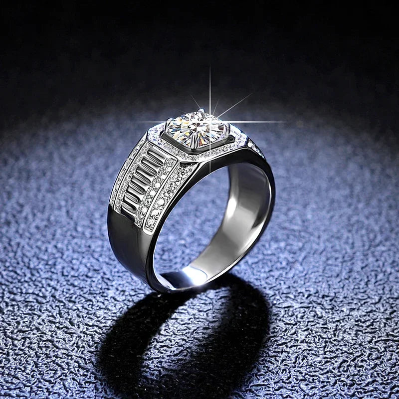 Anillo de moissanita NeeTim para hombre, de plata de ley chapada en platino, anillo de diamantes de laboratorio para hombre, anillos de boda para hombre, joyería fina