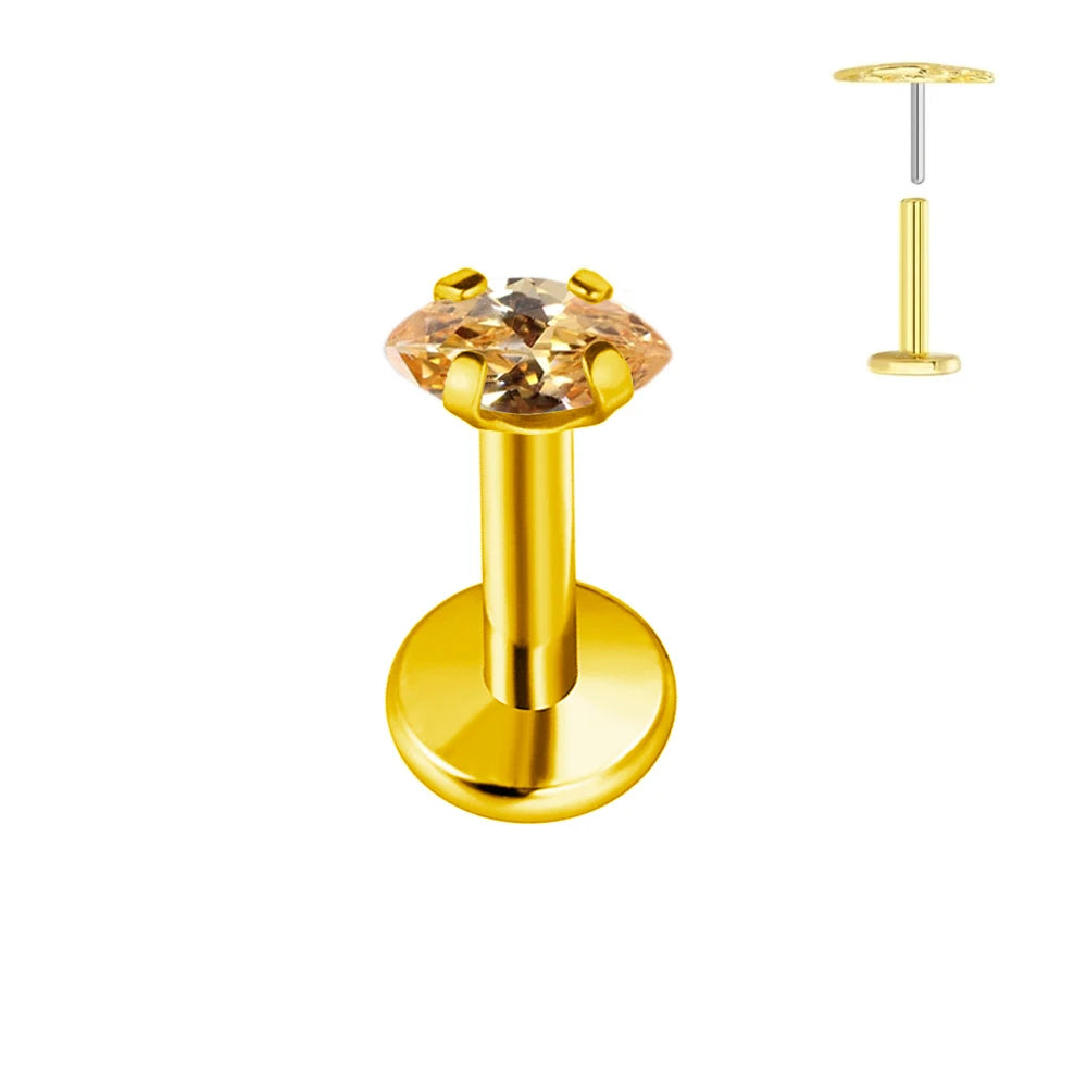 100 % G23 Titan Horse Eyes CZ Labret Piercing Push-in Multicolor Tragus Ohrstecker Gewindelos Knorpel Körperschmuck