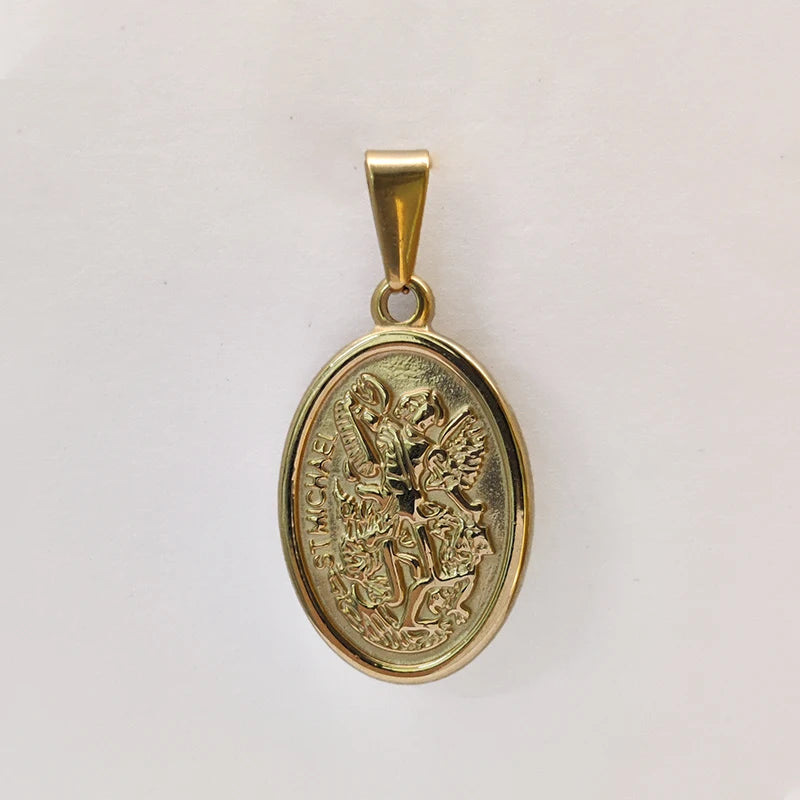 Collar con colgante de acero inoxidable 316L hipoalergénico bañado en oro - San Miguel y San Cristóbal, regalo ideal para hombres