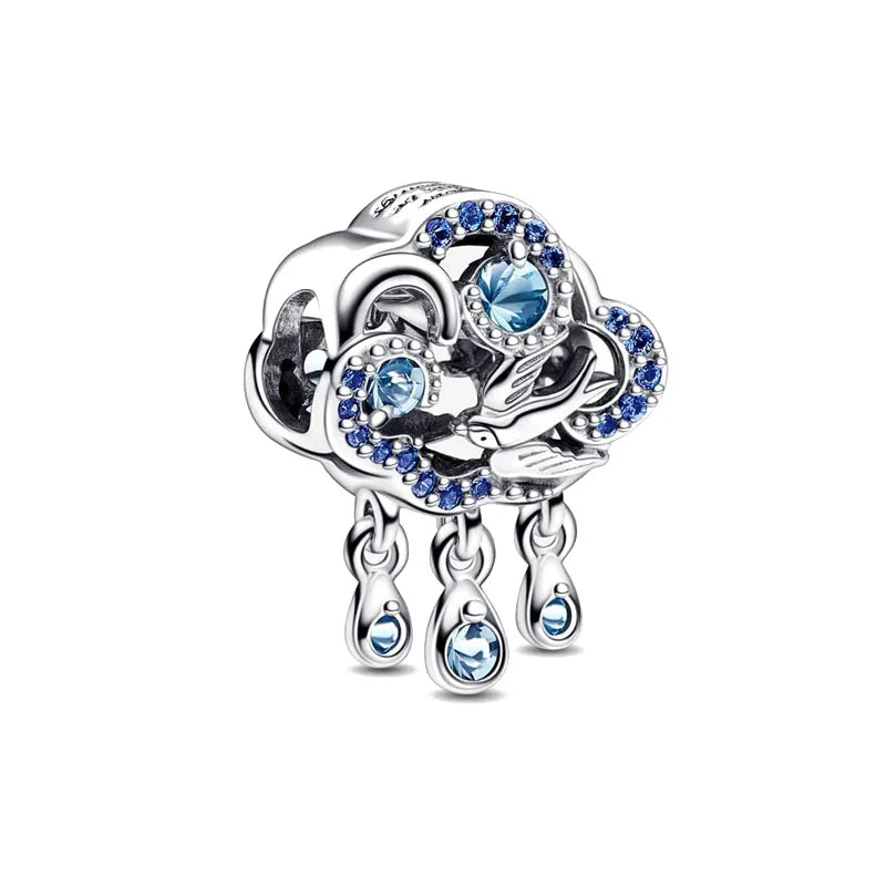 Europäische Sommer Blaue Serie Schildkrötenblumen-Anhänger Passend für S925 Europäisches 925 Sterling Silber Armband Armreifen Halskette