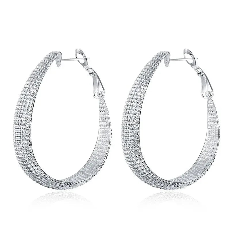 Neue 925 Sterling Silber Creolen für Damen, Hochzeitsgeschenk, Feiner Europäischer Schmuck, Weihnachtsgeschenk, Verlobungsfeier
