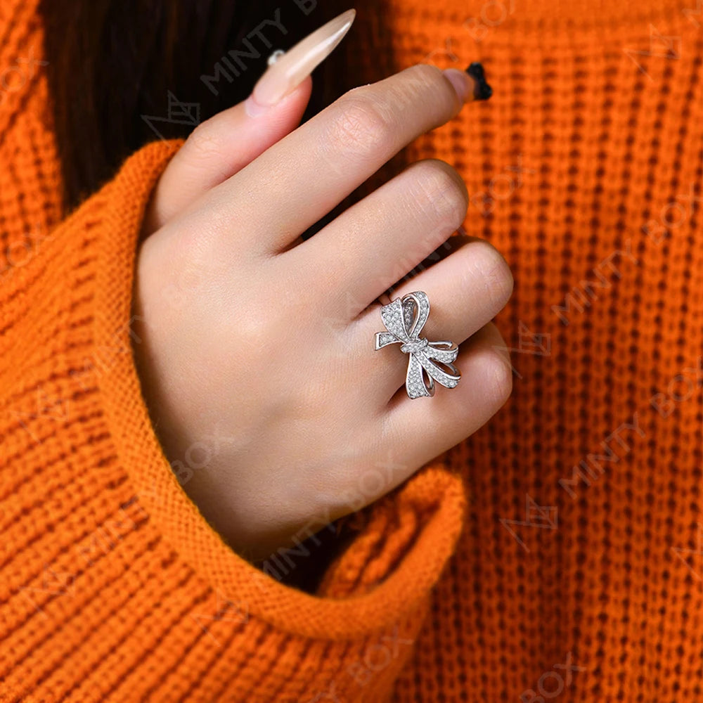 Anillo de compromiso MINTYBOX S925 de plata de ley con lazo de moissanita de laboratorio para mujer, anillos de lujo con diamantes, regalo de joyería fina para bodas